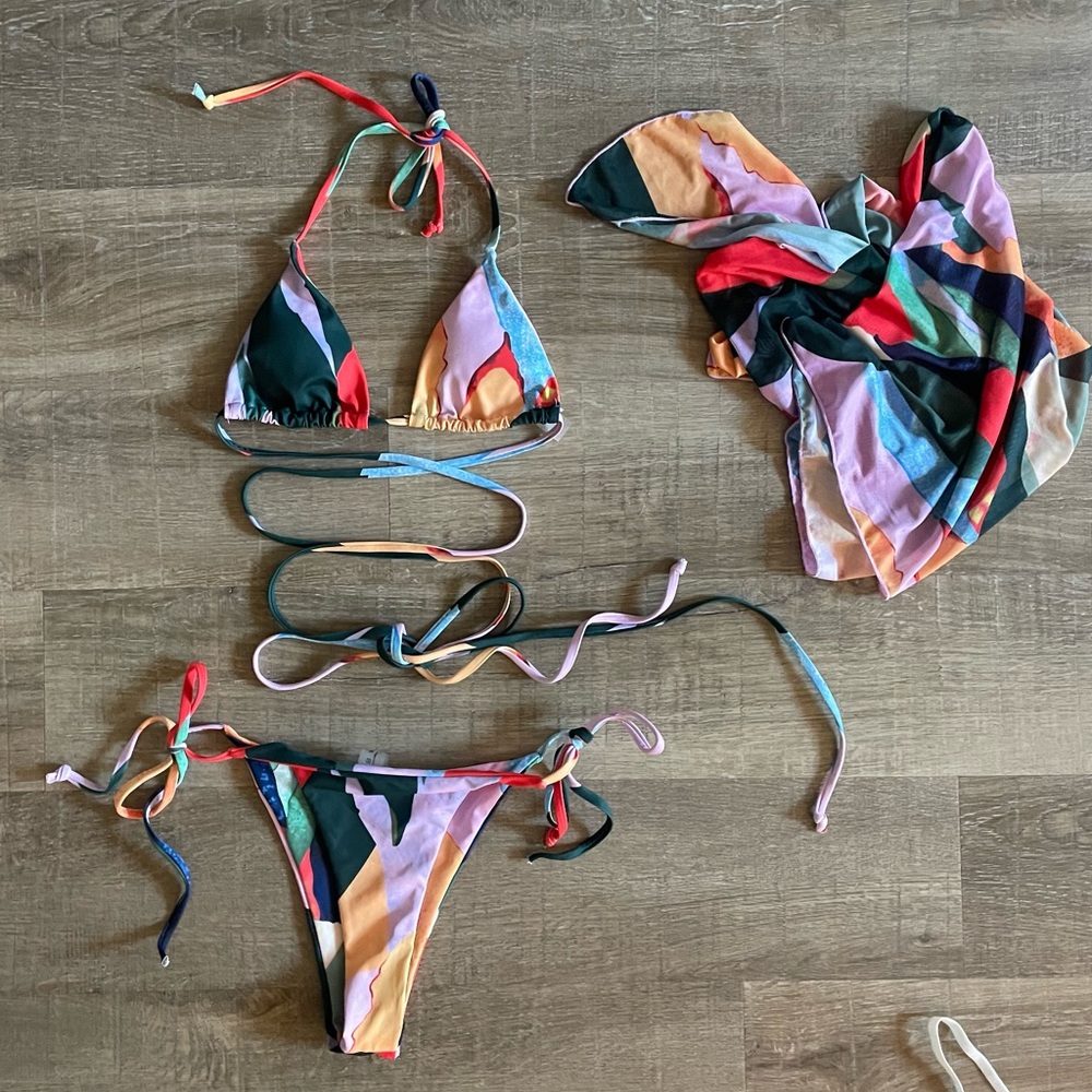 Multicolor bikini with matching sarong